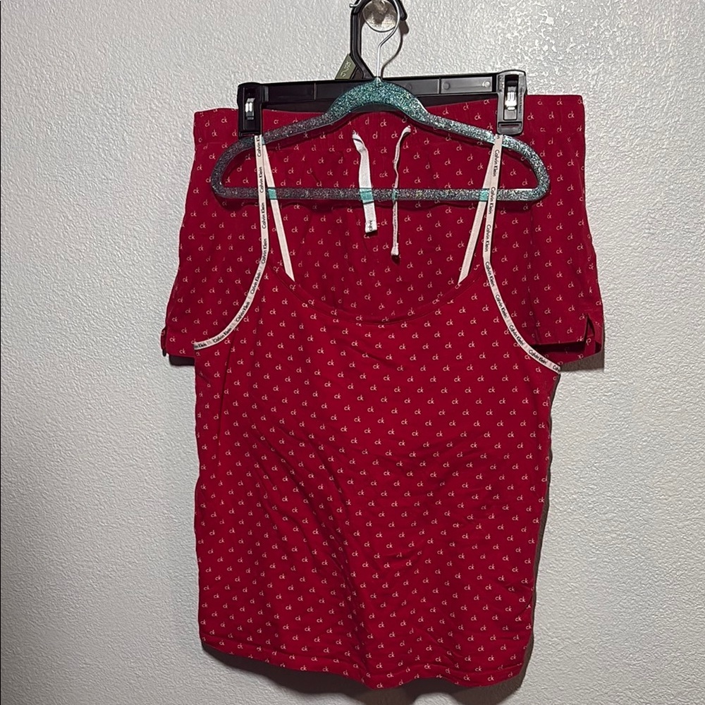 Calvin Klein Red Sleeveless Top with White Accents